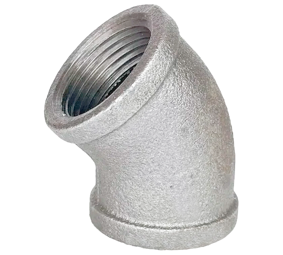 Отвод резьбовой чугунный оцинкованный 45 градусов ВР/ВР DN 25 (33,7 мм) 1 дюйм